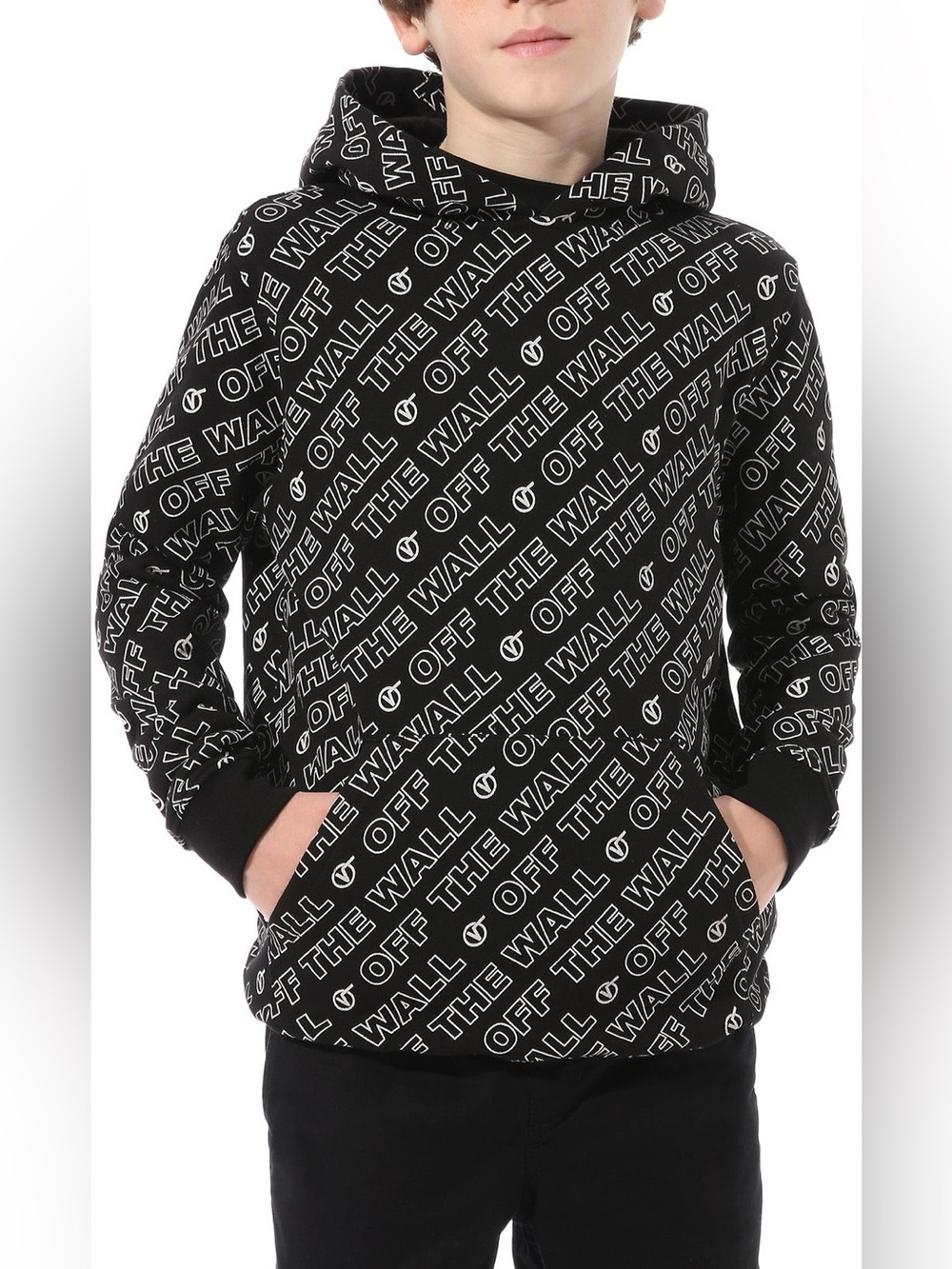Vans - Boys Black Hoodie 'OFF THE WALL' Graphic Size Large